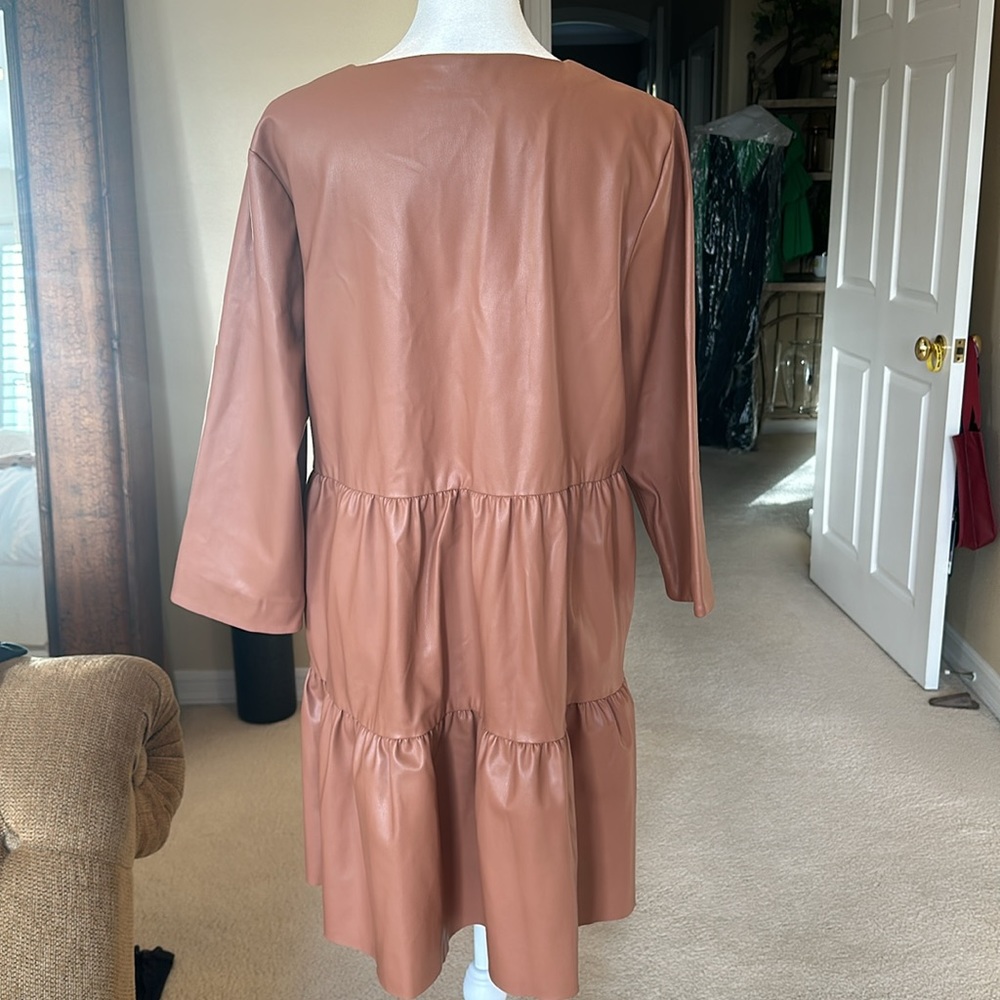 SALE - Zara Tan Pleather Mini Dress with Quarter Sleeves - Picture 5 of 6